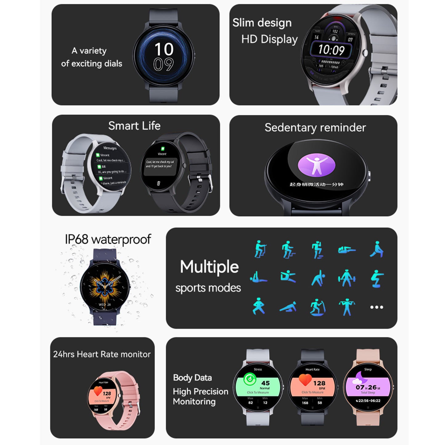 Blood Pressure Blood Oxygen Health Detection Bluetooth Calling Game Music Sport Step Counting Smart Watch