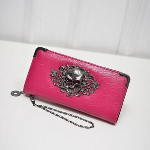 Wallet Female Clutch Coin Purse Women PU Leather Wallet Long Zipper Closed Wallets Skull Flower Design Lady Purses - Image 3