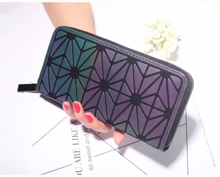 Women Geometry Three Folds Wallets Women Long Wallet Purse Luminous Zipper Ladies Clutch Bag Female Card Holder Carteira - Image 8