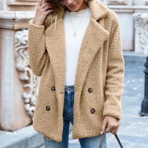 Loose Lapel Fluffy Coat W…