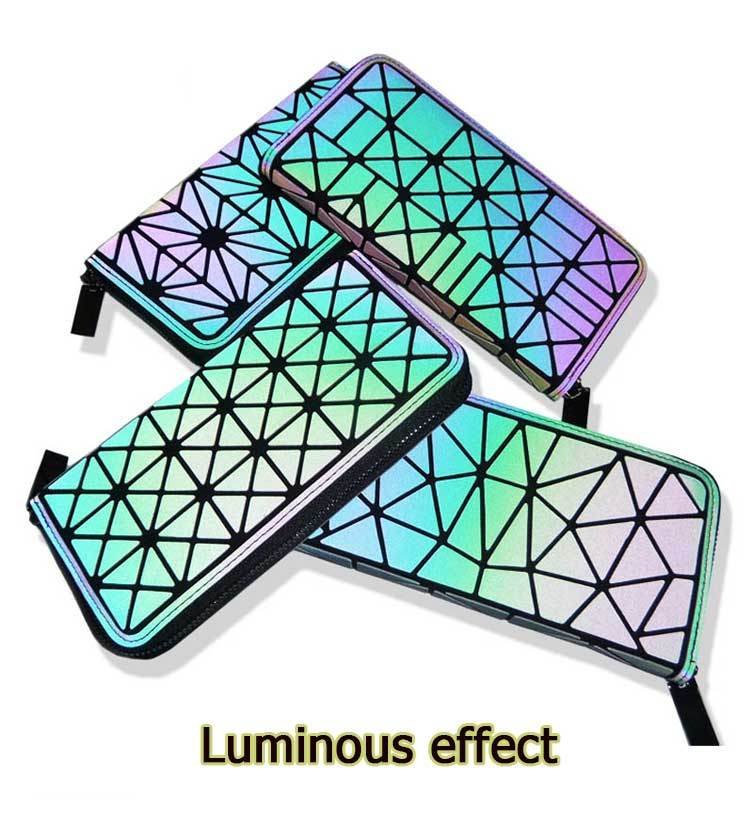 Women Geometry Three Folds Wallets Women Long Wallet Purse Luminous Zipper Ladies Clutch Bag Female Card Holder Carteira - Image 4