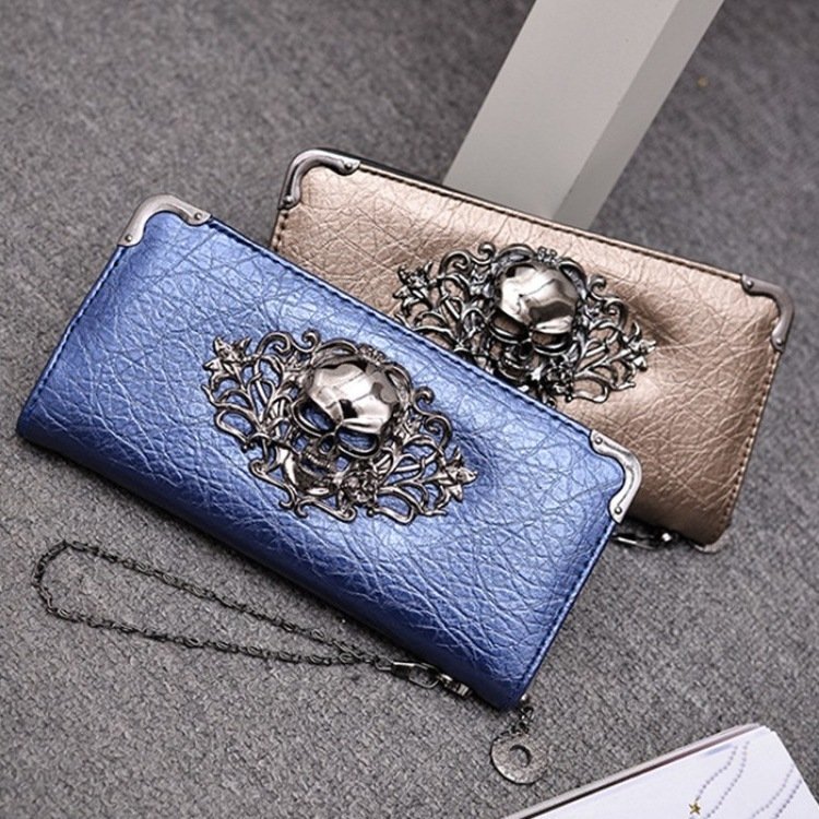 Wallet Female Clutch Coin Purse Women PU Leather Wallet Long Zipper Closed Wallets Skull Flower Design Lady Purses - Image 5