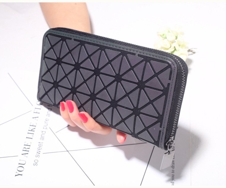 Women Geometry Three Folds Wallets Women Long Wallet Purse Luminous Zipper Ladies Clutch Bag Female Card Holder Carteira - Image 2