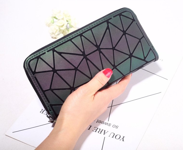 Women Geometry Three Folds Wallets Women Long Wallet Purse Luminous Zipper Ladies Clutch Bag Female Card Holder Carteira - Image 9