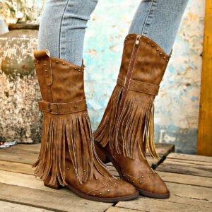 Retro Tassel Boots With R…