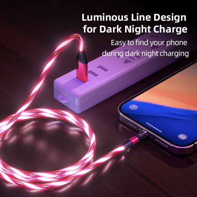 540 Rotate Luminous Magnetic Cable 3A Fast Charging Mobile Phone Charge Cable For LED Micro USB Type C For I Phone Cable - Image 7
