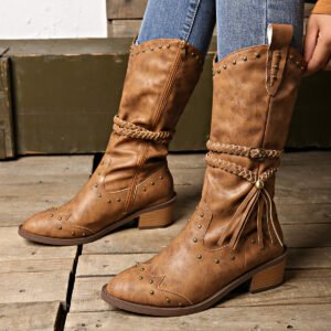 Retro Tassel Boots With B…