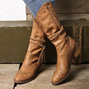 Retro Tassel Boots With B…