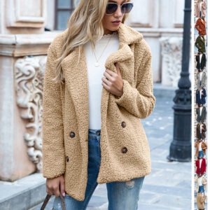 Loose Lapel Fluffy Coat W…